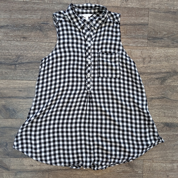 Maternity Large Sleeveless Flannel Black & White Gingham Swing Top Spring Summer - Picture 1 of 4